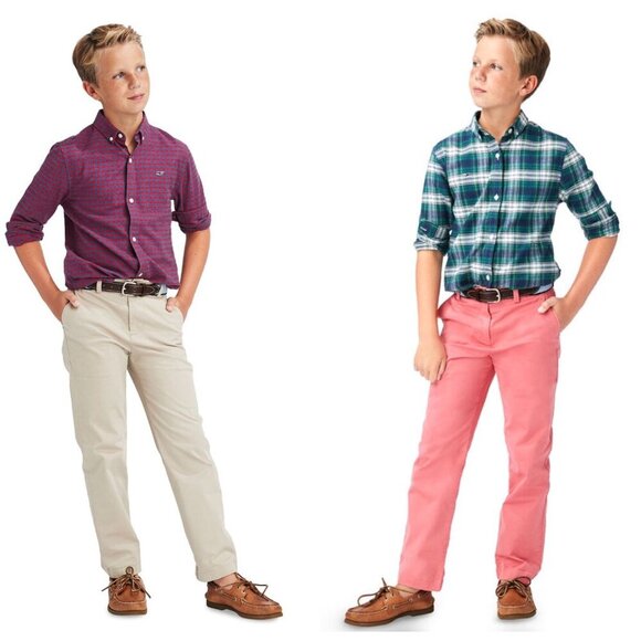 NWT Vineyard Vines Boys Large (16) Whale Shirt Smith Point Plaid in Washed Neon - Picture 2 of 11